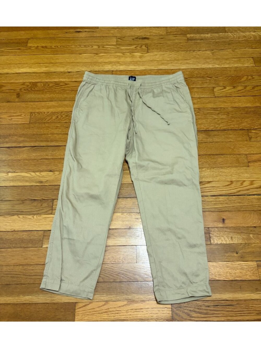 Gap Womens Chino Jogger Cropped Pants Size Large Beige Elastic Waist Drawstring